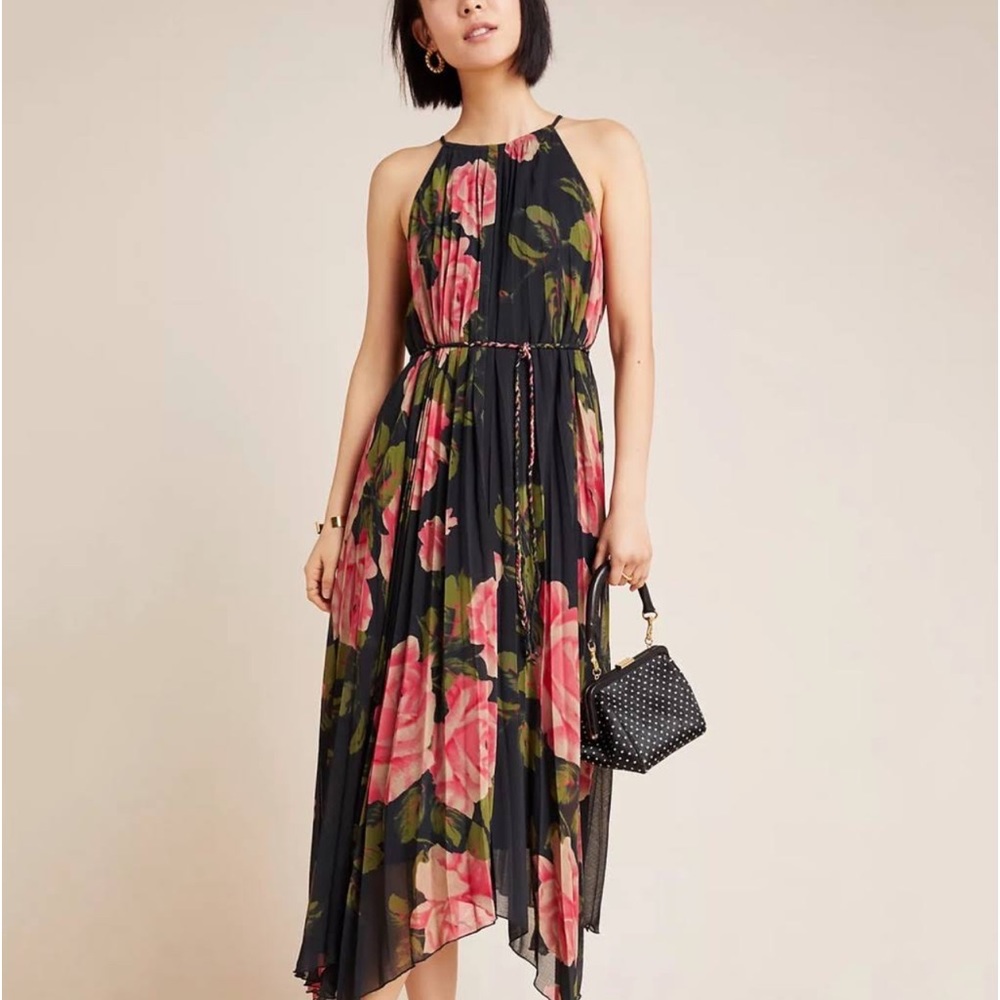 Anthropologie Emeline Pleated Midi Dress